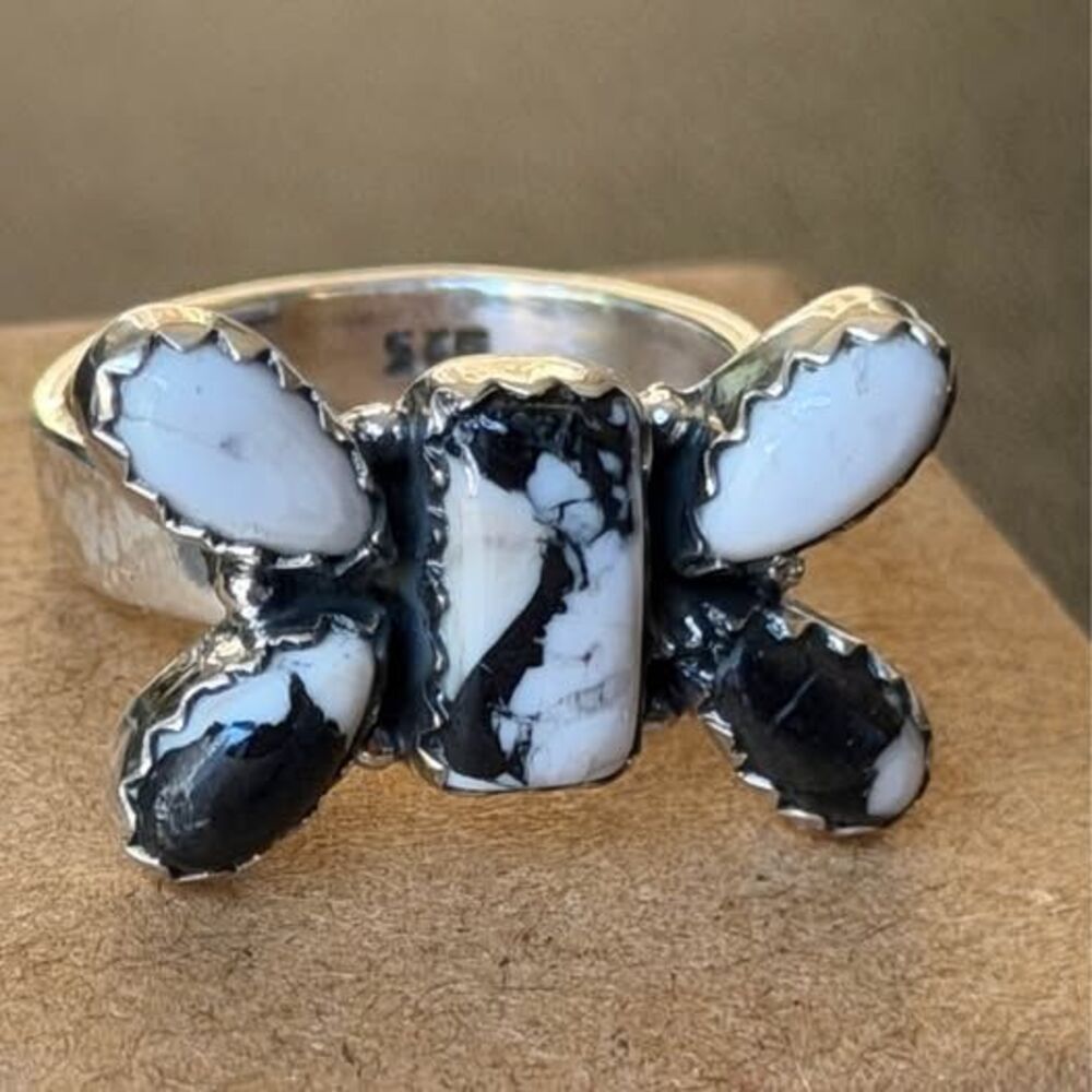 White Buffalo Sterling Silver Ring — Adjustable 7–8.5